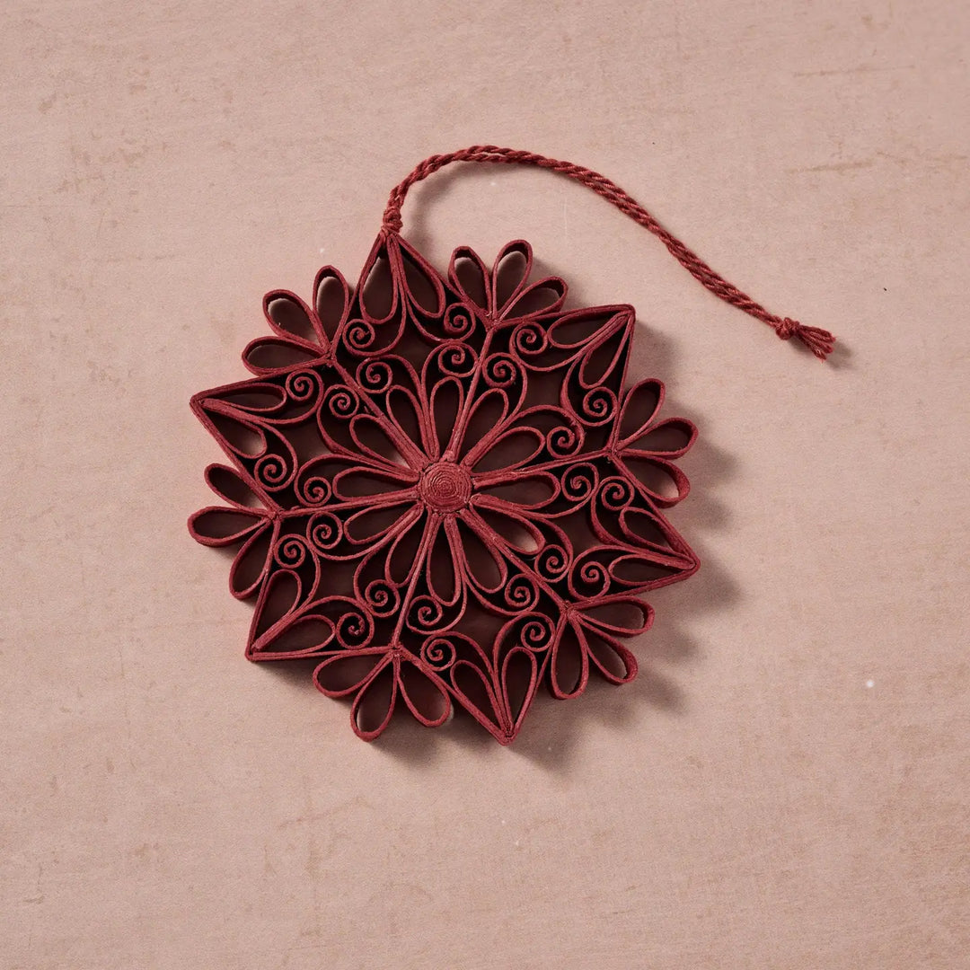 Kula Quilled Snowflake Ornament - Burgundy