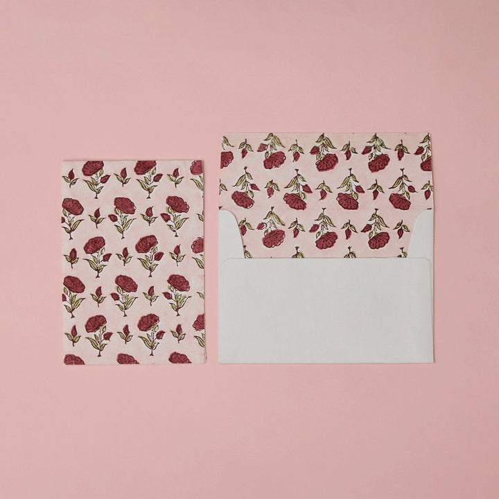 Hand Block Printed Greeting Card - Ditsy Floral Scarlet