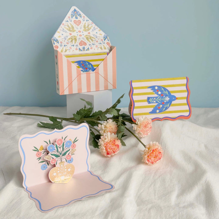 Hearts & Birds Pop Up Cards (Set of 8)