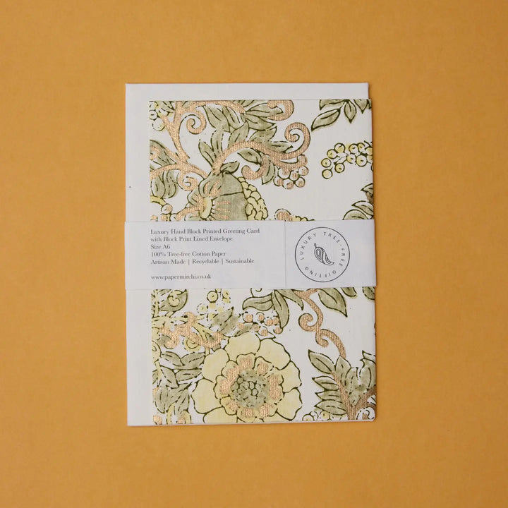 Hand Block Printed Greeting Card - Wild Rose Buttercream