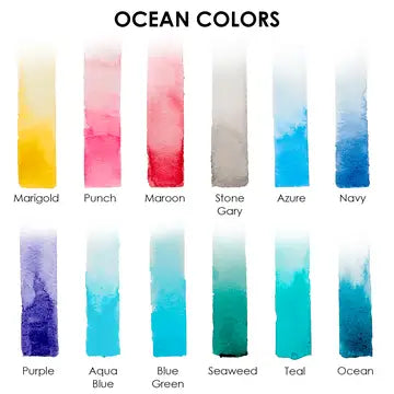 Watercolor Pocket Set of 12 Colors with Brush - Ocean Colors