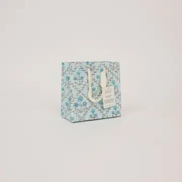Hand Block Printed Gift Bags - Floral Lattice Blue Opal