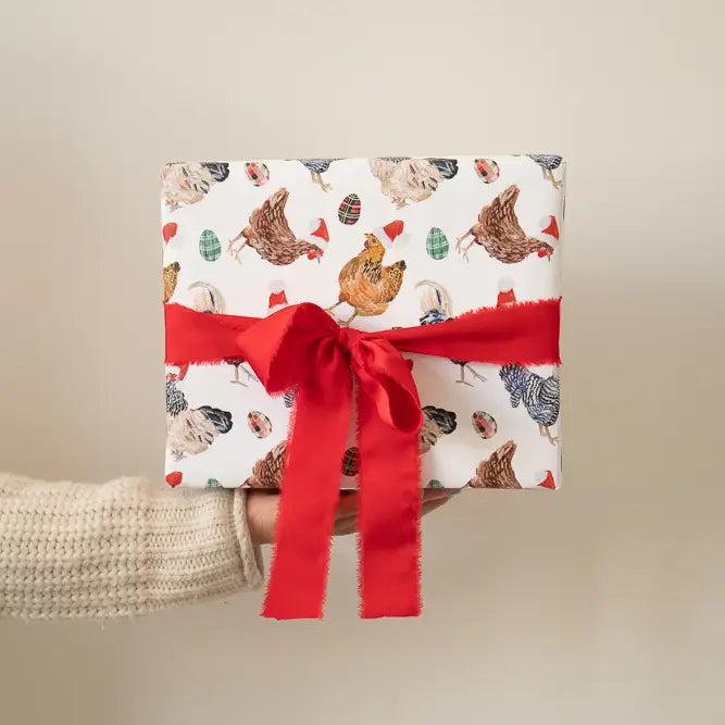Christmas Chickens in Santa Hats Gift Wrap (Roll)