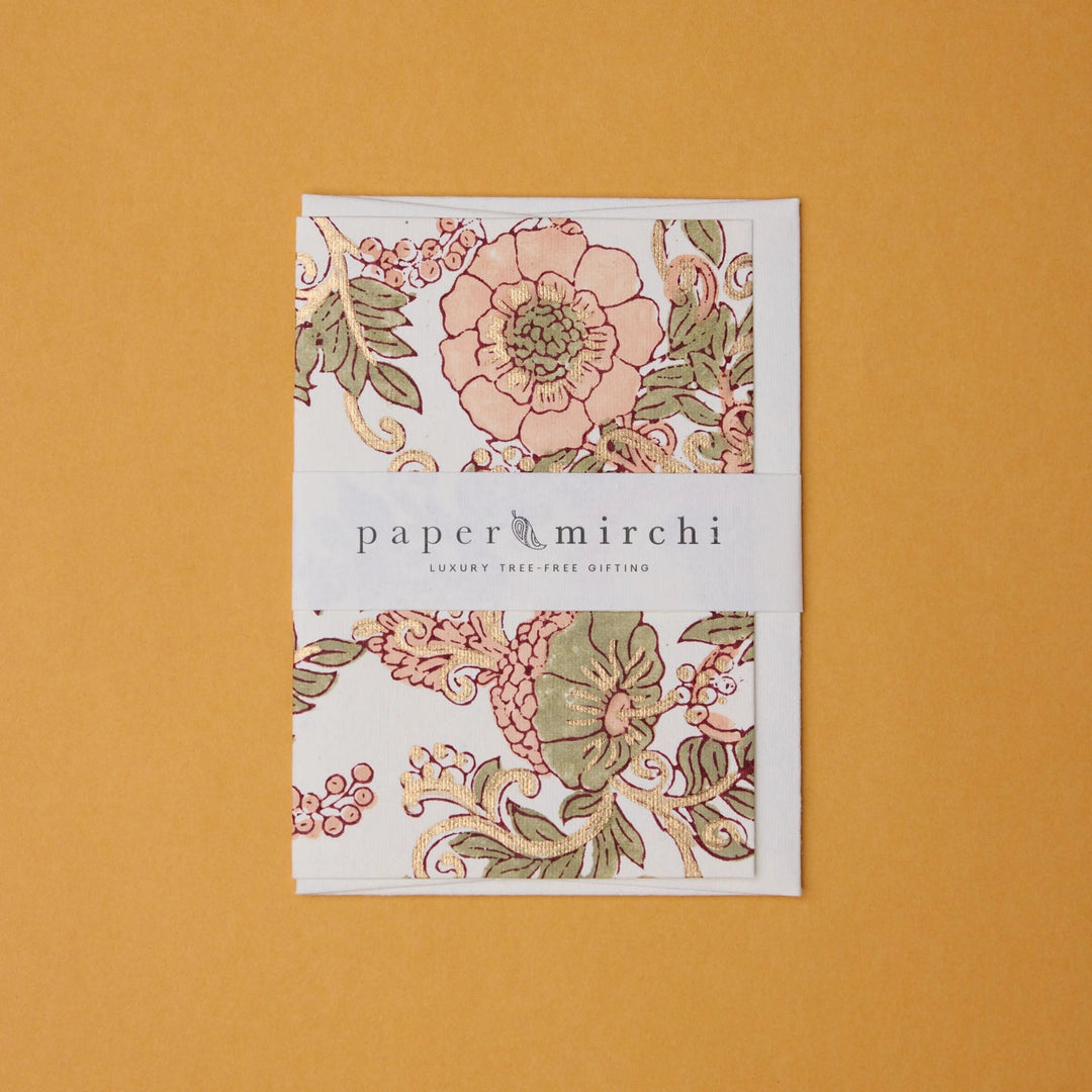 Hand Block Printed Greeting Card - Wild Rose Terracotta