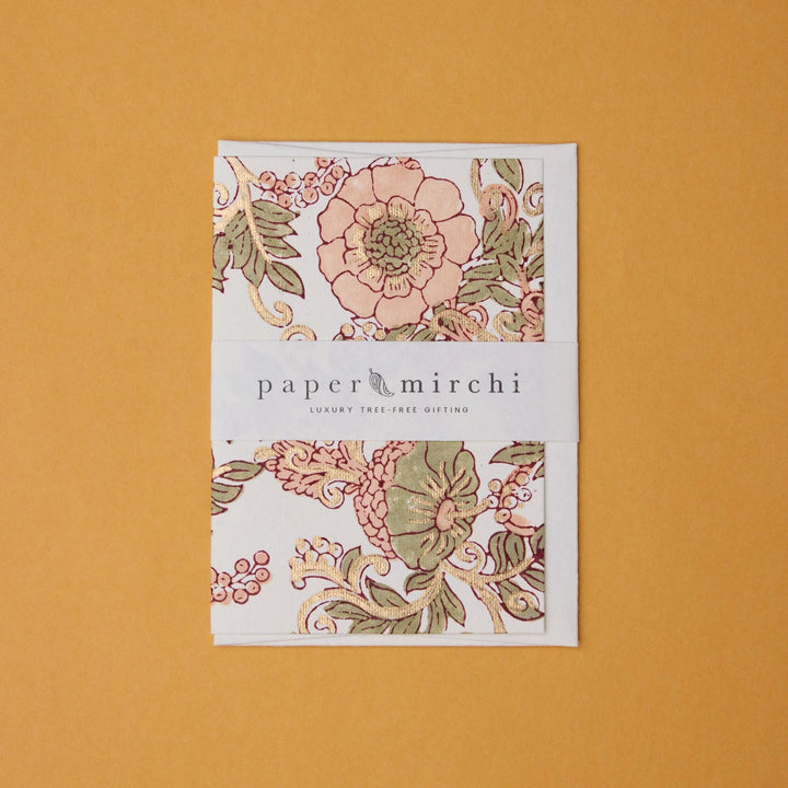 Hand Block Printed Greeting Card - Wild Rose Terracotta