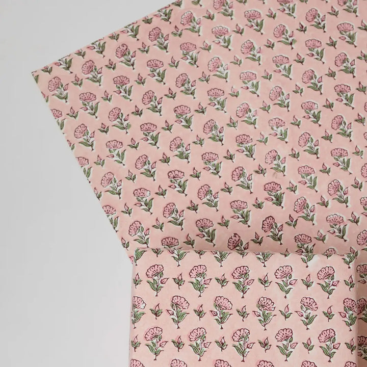 Hand Block Printed Gift Wrap Sheets - Ditsy Floral Blush (Roll of 3)