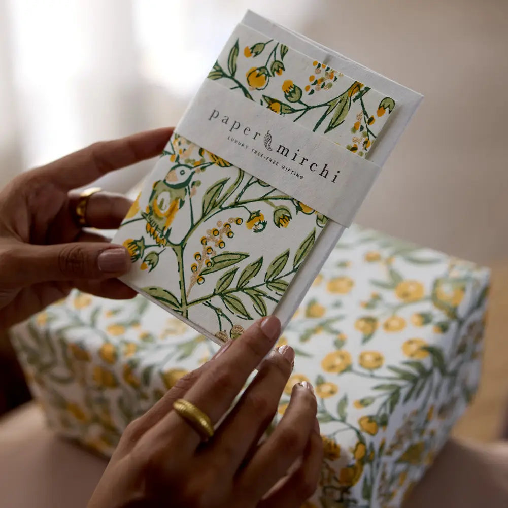 Hand Block Printed Greeting Card - Song Birds Sunshine