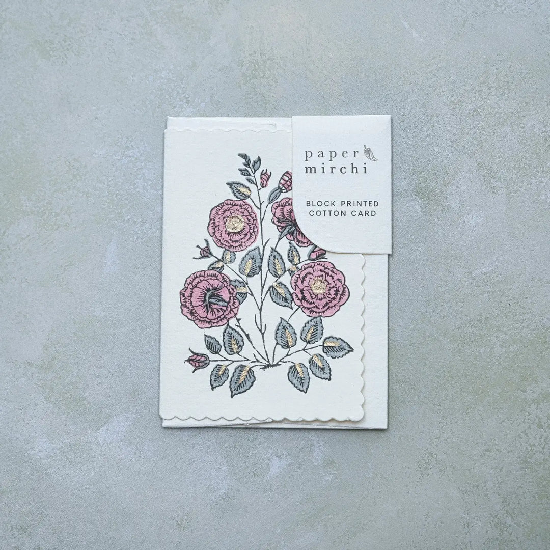 Hand Block Printed Greeting Card - Gulab Dusky Pink