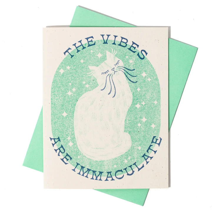 The Vibes Are Immaculate Cat - Risograph Card