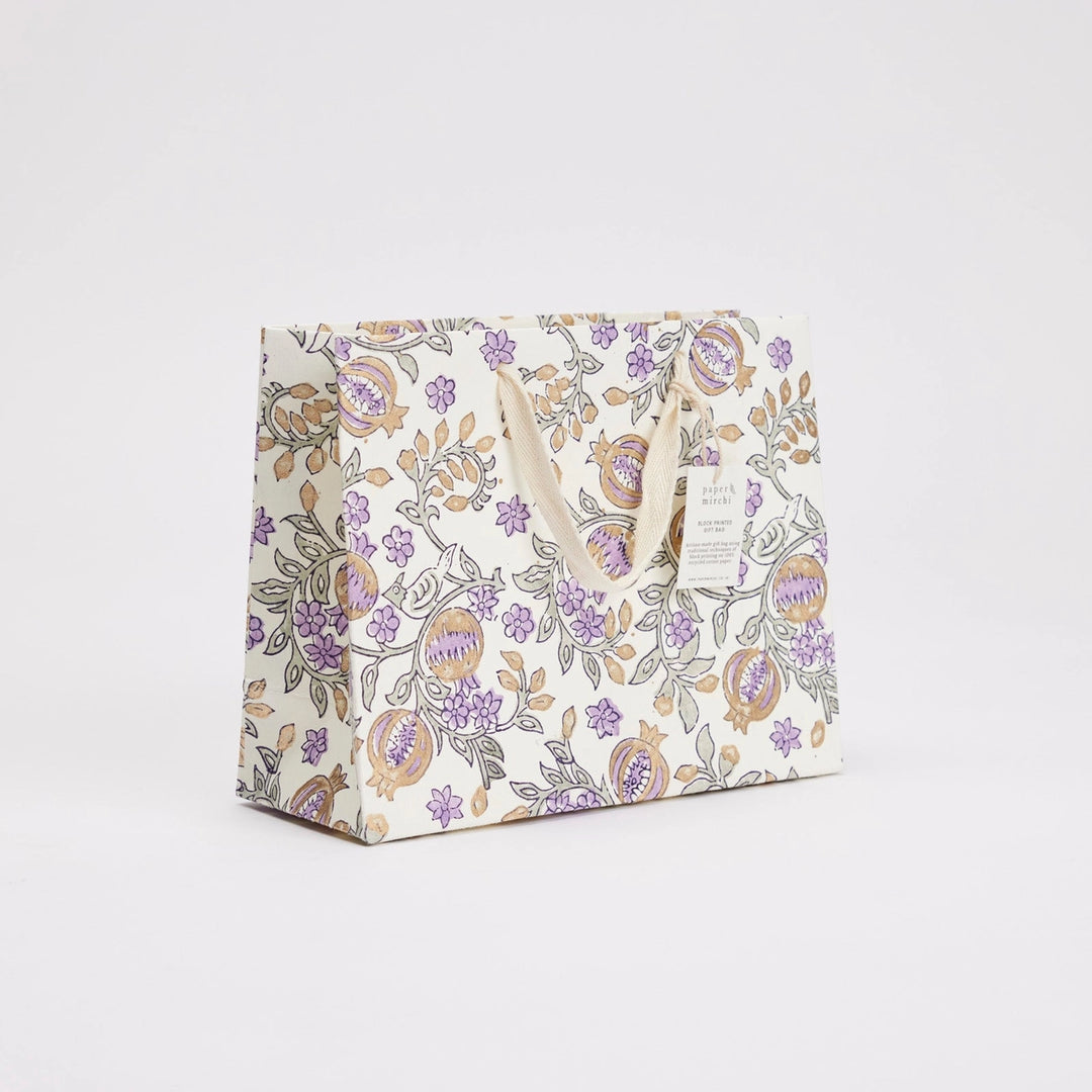 Hand Block Printed Gift Bags - Pomegranate Lavender