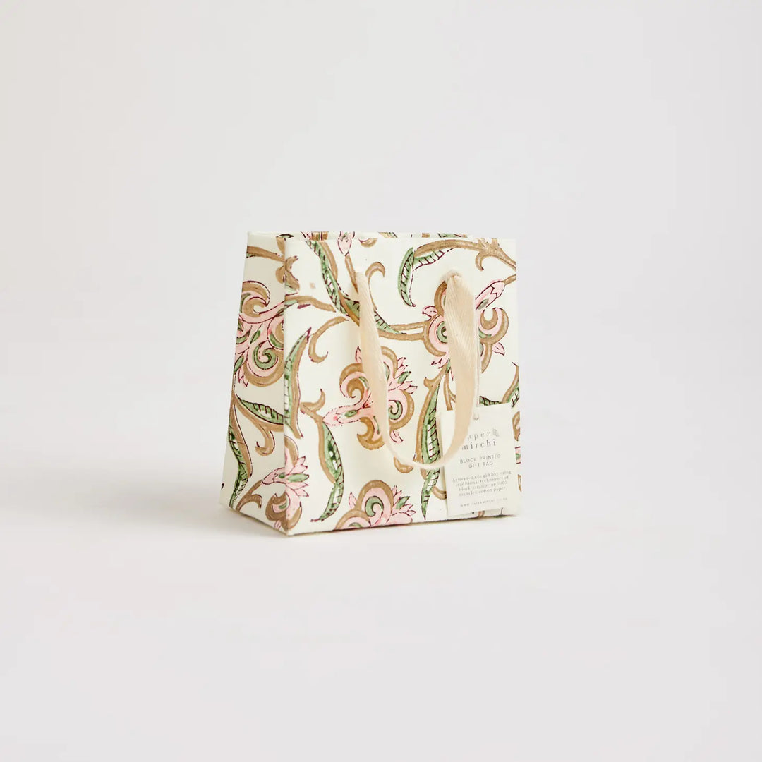 Hand Block Printed Gift Bags - Iris Glitz Blush