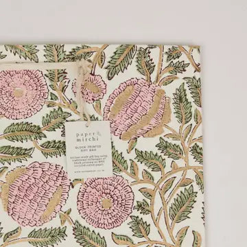 Hand Block Printed Gift Bags - Marigold Glitz Blush