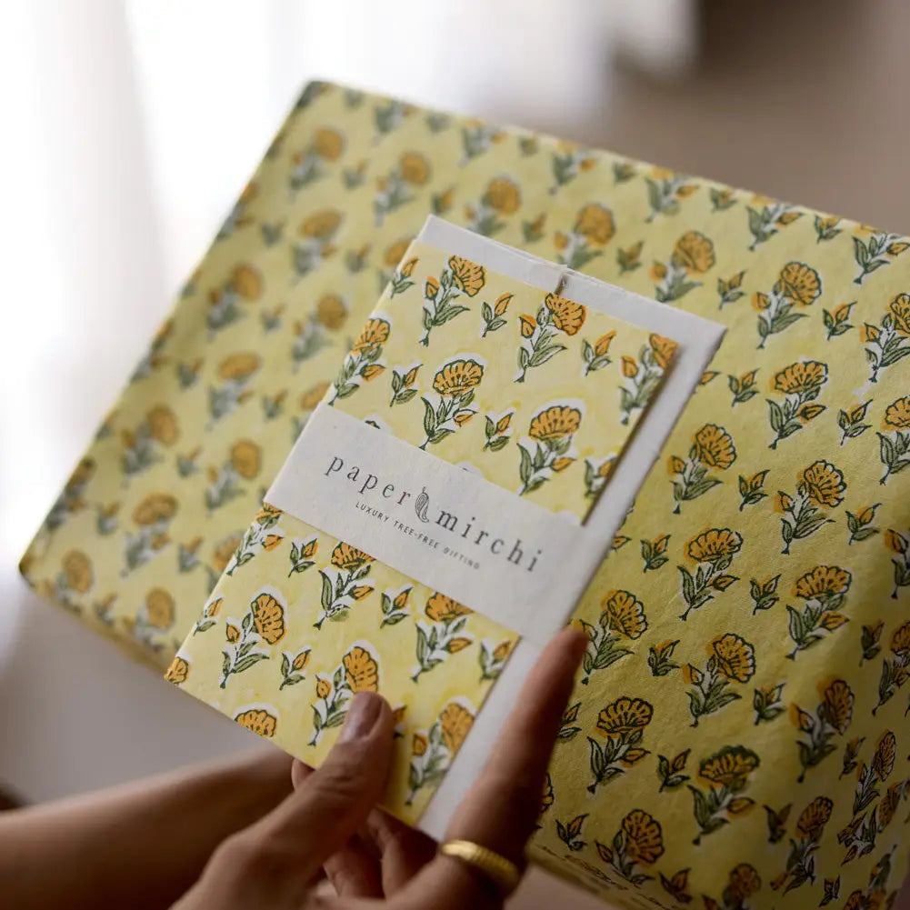 Hand Block Printed Greeting Card - Ditsy Floral Sunshine