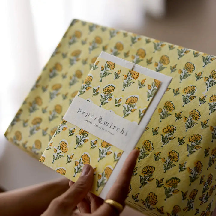 Hand Block Printed Greeting Card - Ditsy Floral Sunshine