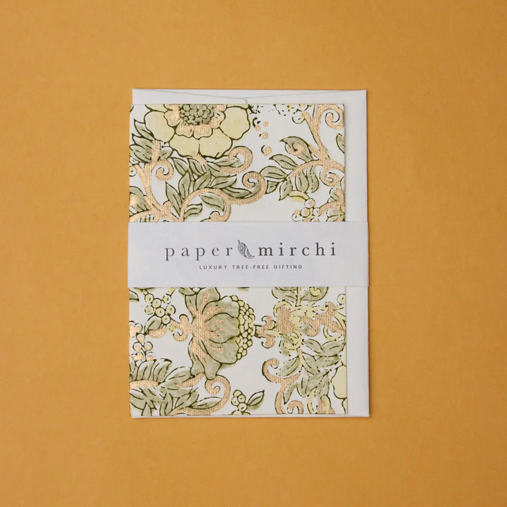 Hand Block Printed Greeting Card - Wild Rose Buttercream