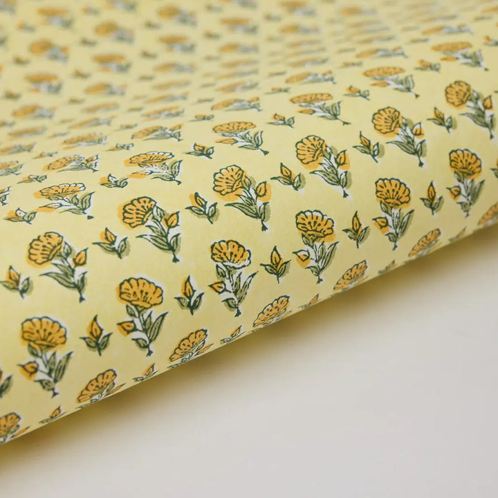 Hand Block Printed Gift Wrap Sheets - Ditsy Floral Sunshine (Roll of 3)