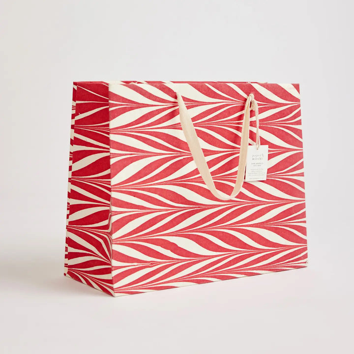 Hand Marbled Gift Bags - Candy Stripes Red