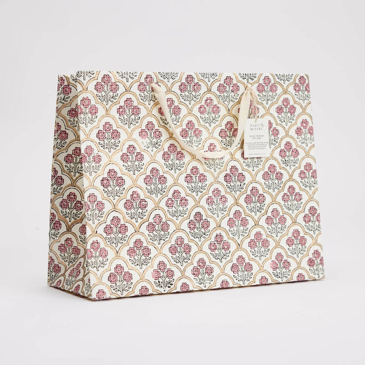 Hand Block Printed Gift Bags - Trellis Pink Earth