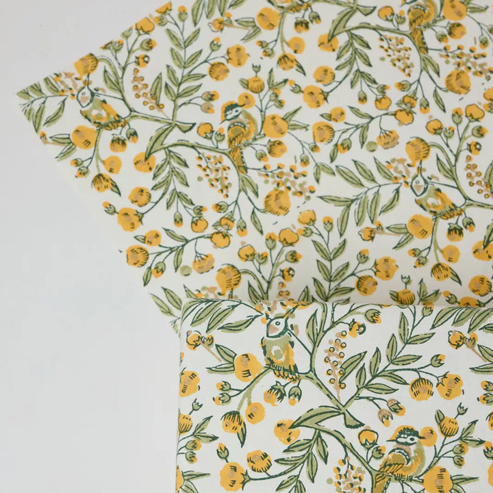 Hand Block Printed Gift Wrap Sheets - Song Birds Sunshine (Roll of 3)