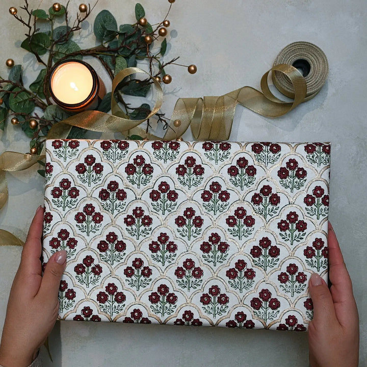 Hand Block Printed Gift Wrap Sheets - Trellis Cherry (Roll)