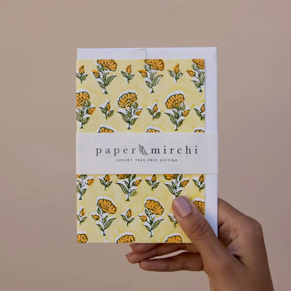 Hand Block Printed Greeting Card - Ditsy Floral Sunshine