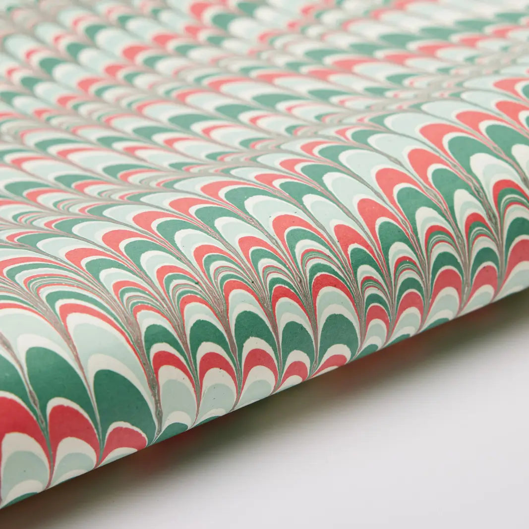 Hand Marbled Gift Wrap Sheets - Scallops Festive (Roll)