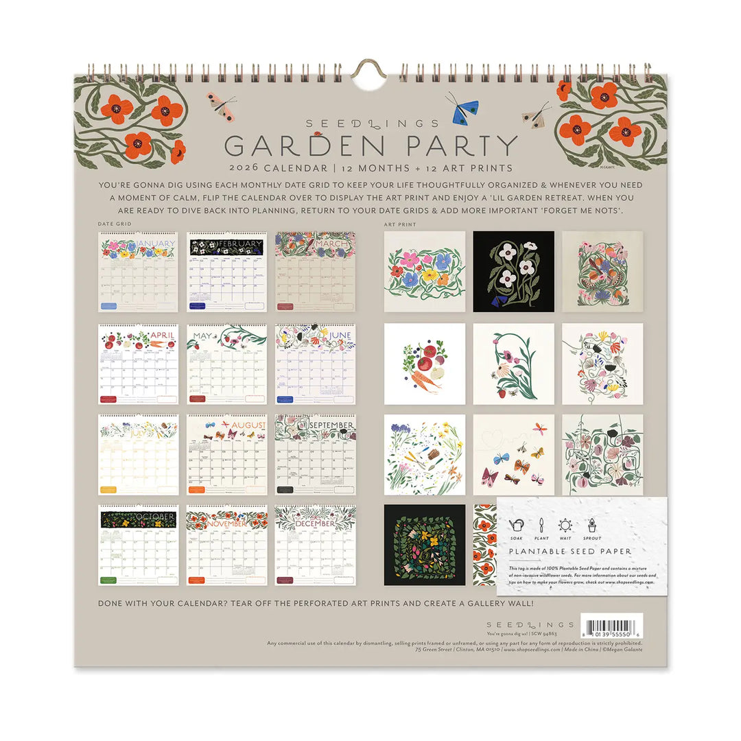 2026 Seedlings Garden Party 12 Month Calendar