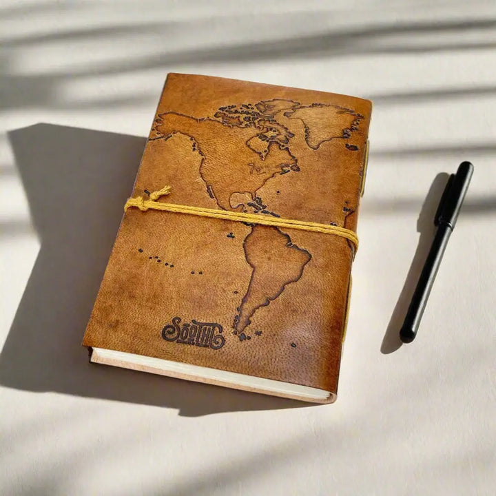 Vintage World Map Leather Journal