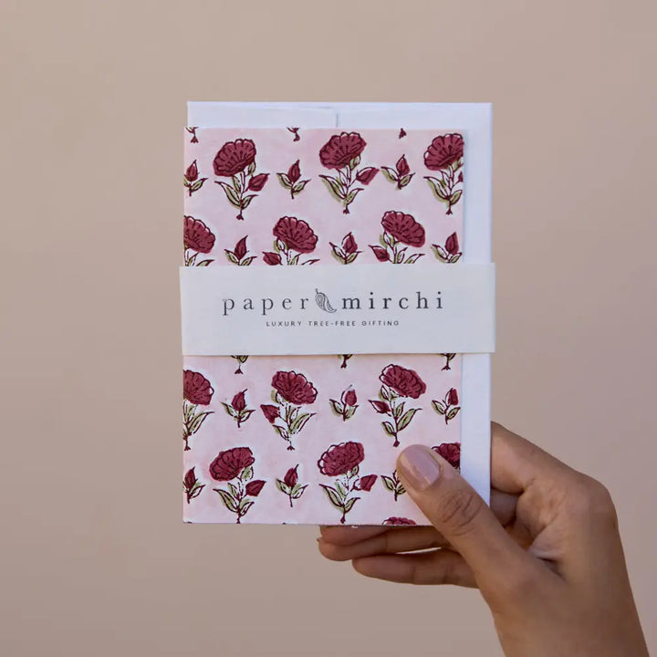 Hand Block Printed Greeting Card - Ditsy Floral Scarlet
