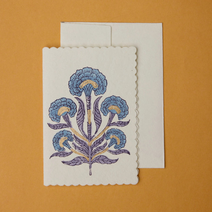 Hand Block Printed Greeting Card - Poppy Lavender