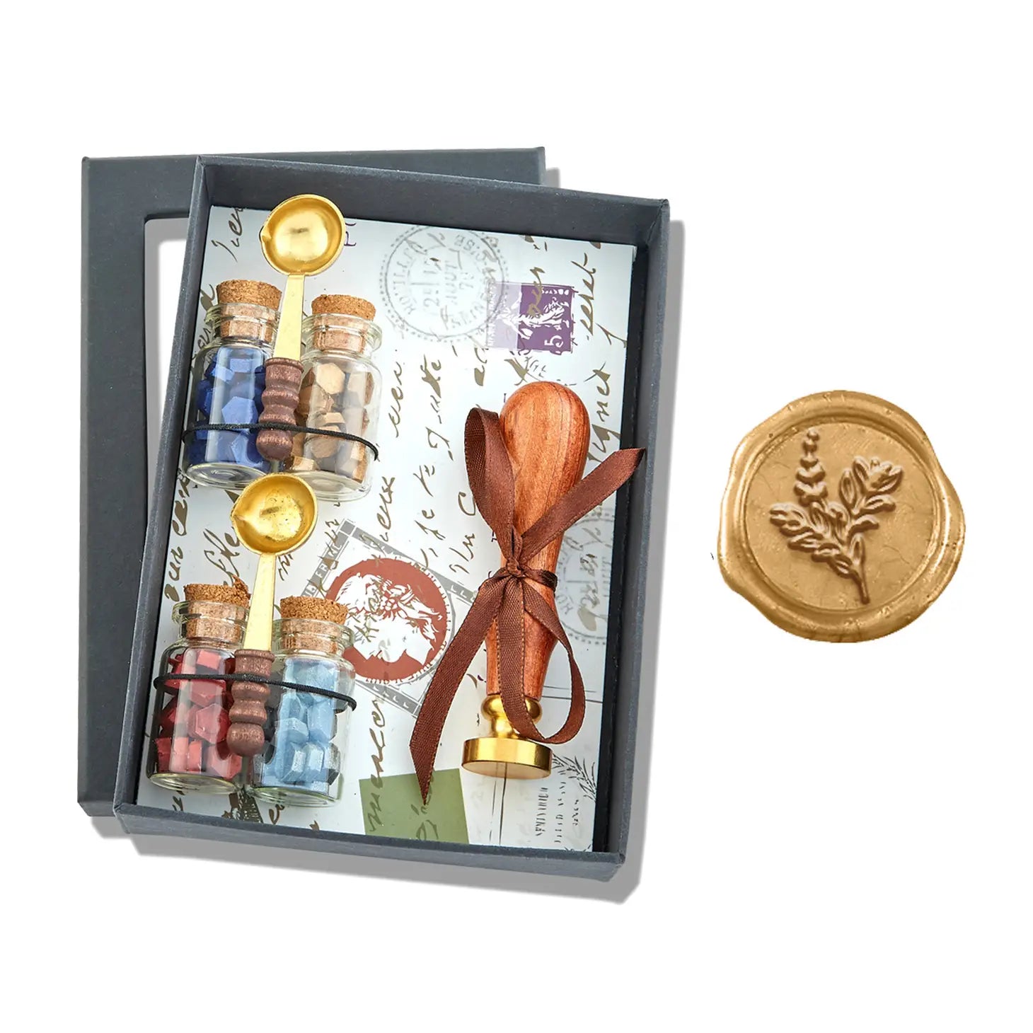 Bead Sealing Wax & Wax Seal Stamp Gift Set - Botanical