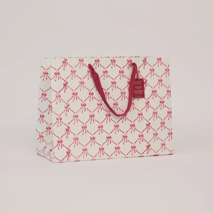 Hand Block Printed Gift Bags - Bows Christmas Pudding