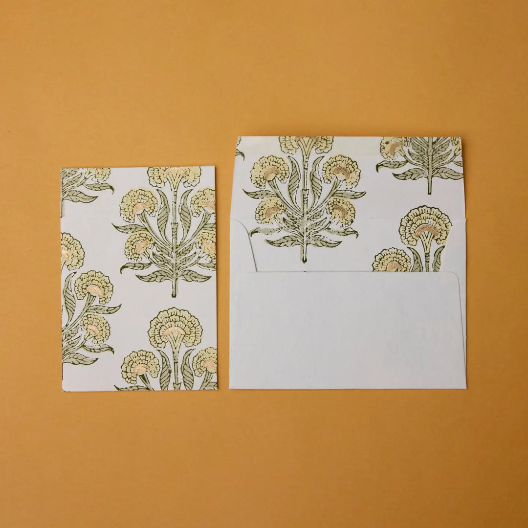 Hand Block Printed Greeting Card - Aurora Buttercream
