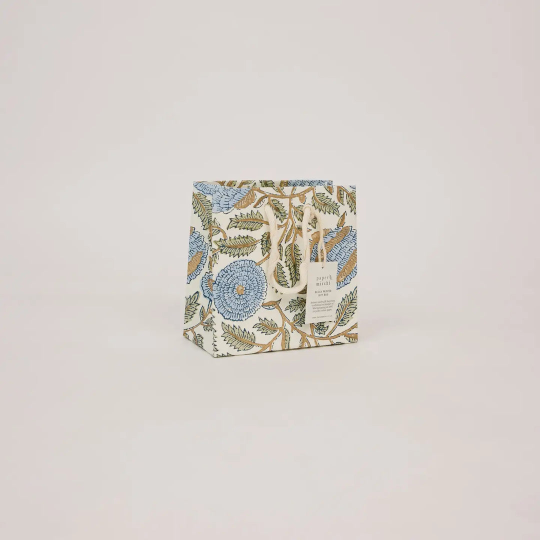 Hand Block Printed Gift Bags - Marigold Glitz Blue Stone