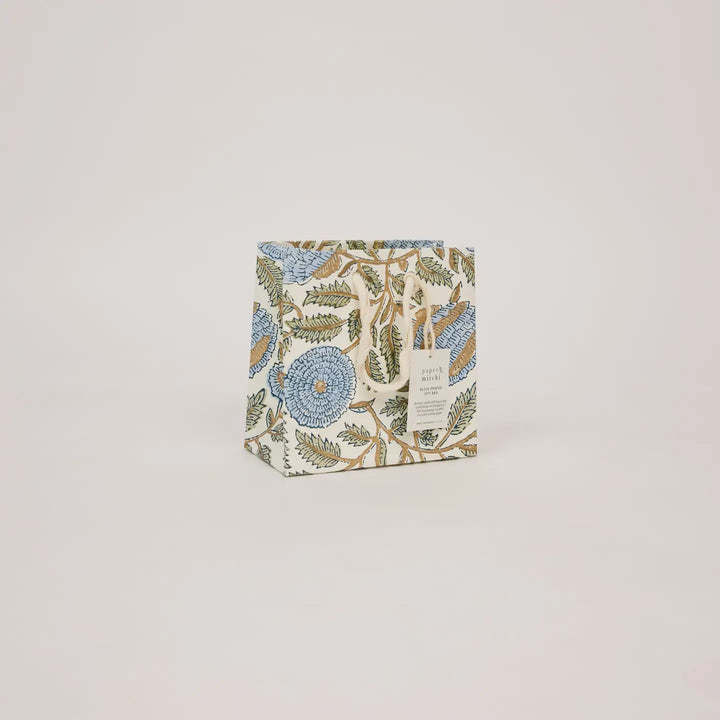 Hand Block Printed Gift Bags - Marigold Glitz Blue Stone