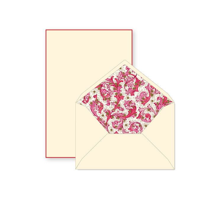 100% Cotton Bordered Writing Sheets Letter Set (Traditional Florentine Red)
