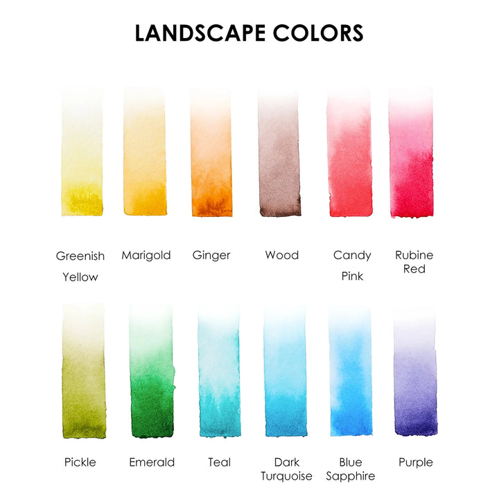 Watercolor Pocket Set of 12 Colors with Brush - Landscape Colors