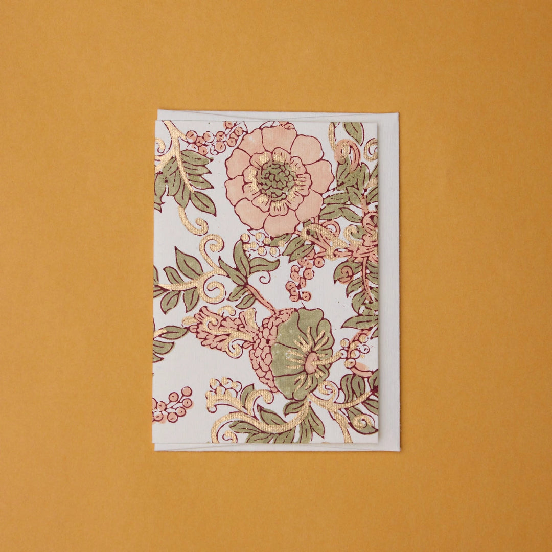 Hand Block Printed Greeting Card - Wild Rose Terracotta