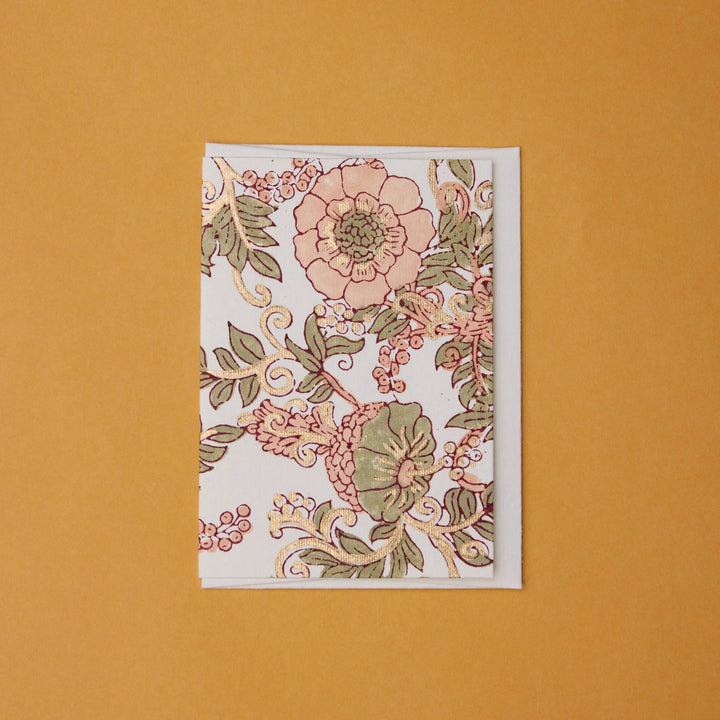 Hand Block Printed Greeting Card - Wild Rose Terracotta