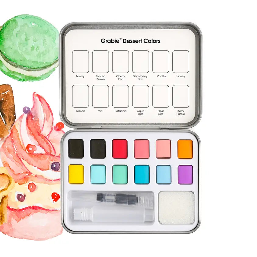 Watercolor Pocket Set of 12 Colors with Brush - Dessert Colors