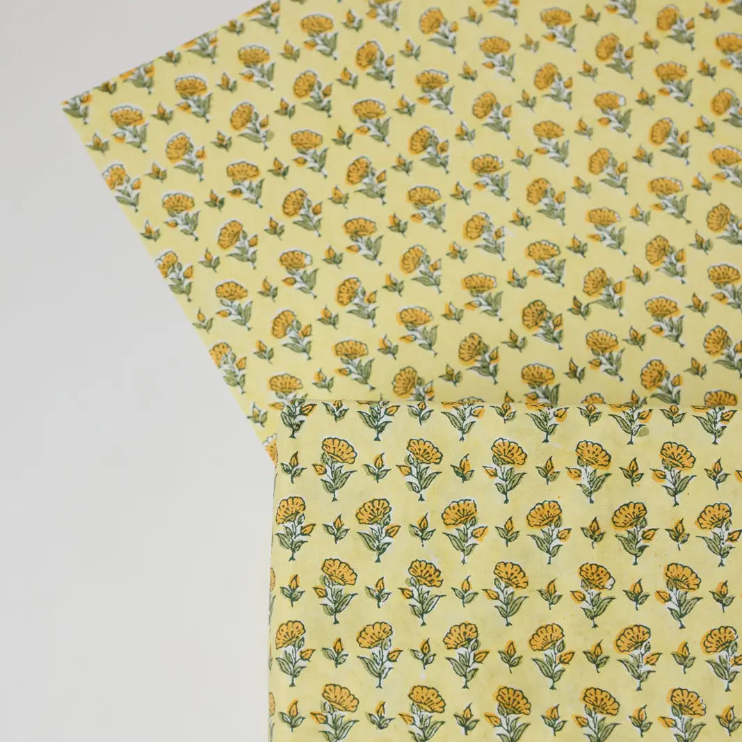 Hand Block Printed Gift Wrap Sheets - Ditsy Floral Sunshine (Roll of 3)