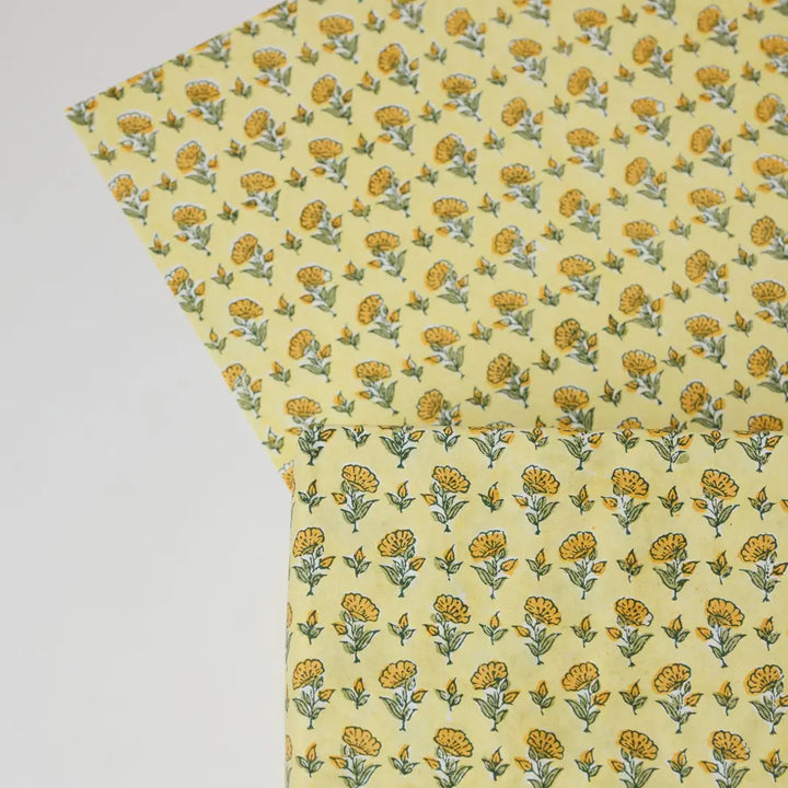 Hand Block Printed Gift Wrap Sheets - Ditsy Floral Sunshine (Roll of 3)