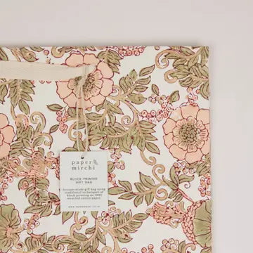 Hand Block Printed Gift Bags - Wild Roses Terracotta
