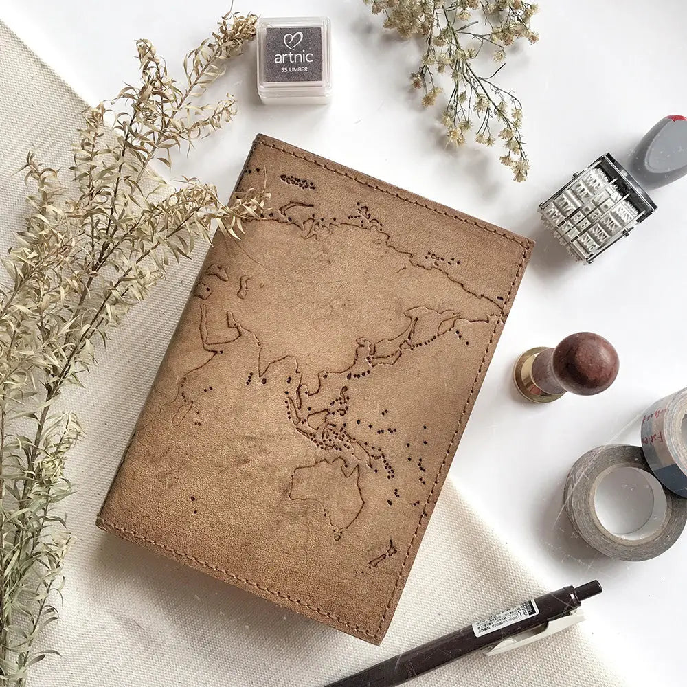 Vintage World Map Leather Journal