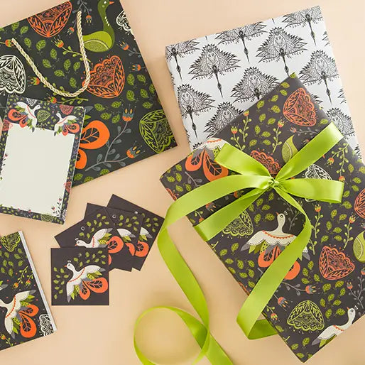 Blooming Folk Birds Wrapping Paper (Set of 3 Sheets)