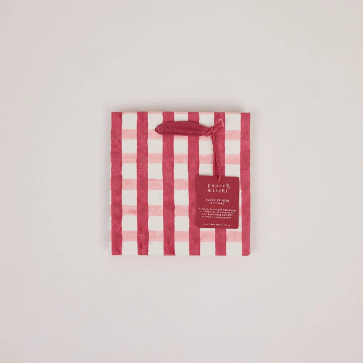 Hand Block Printed Gift Bags - Gingham Christmas Pudding