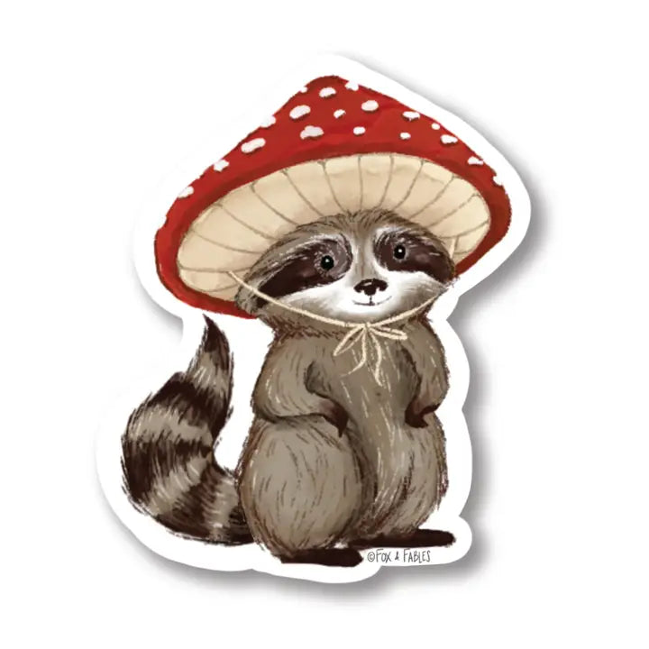 Raccoon With Mushroom Cap Vinyl Sticker