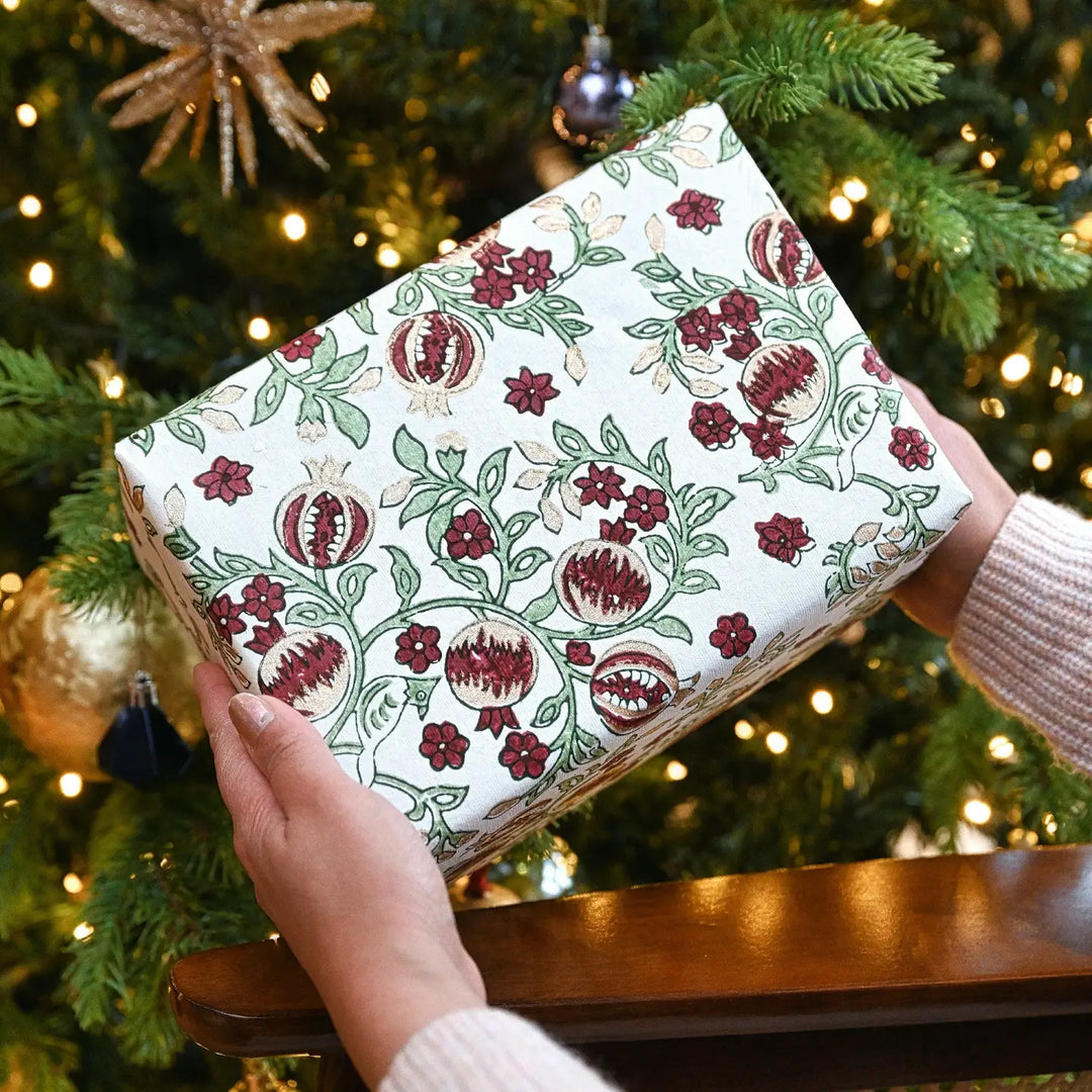 Hand Block Printed Gift Wrap Sheets - Pomegranate Cherry (Roll)