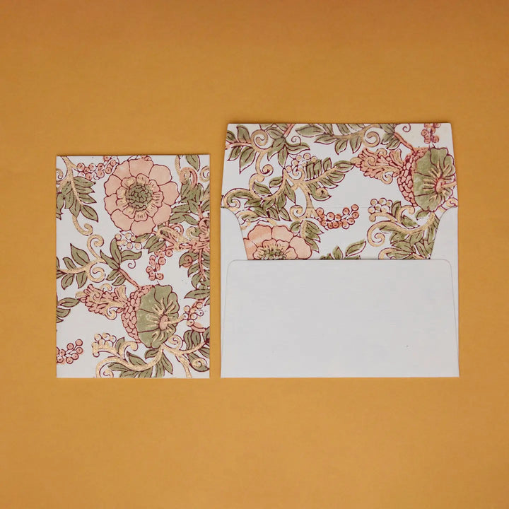 Hand Block Printed Greeting Card - Wild Rose Terracotta