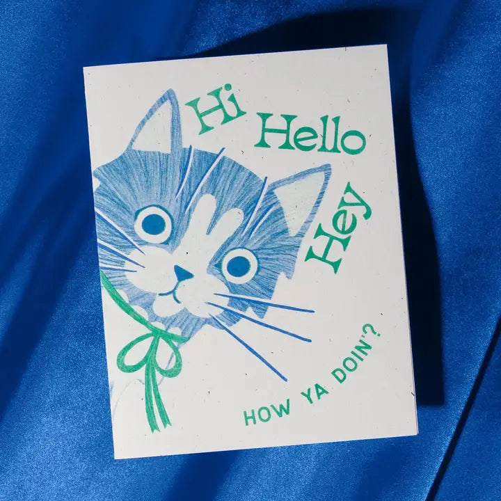 Hi Hello Hey Cat - Risograph Card
